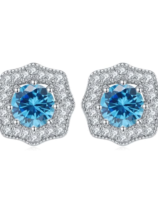 Sea blue [March] 925 Sterling Silver Birthstone Hexagon Dainty Stud Earring
